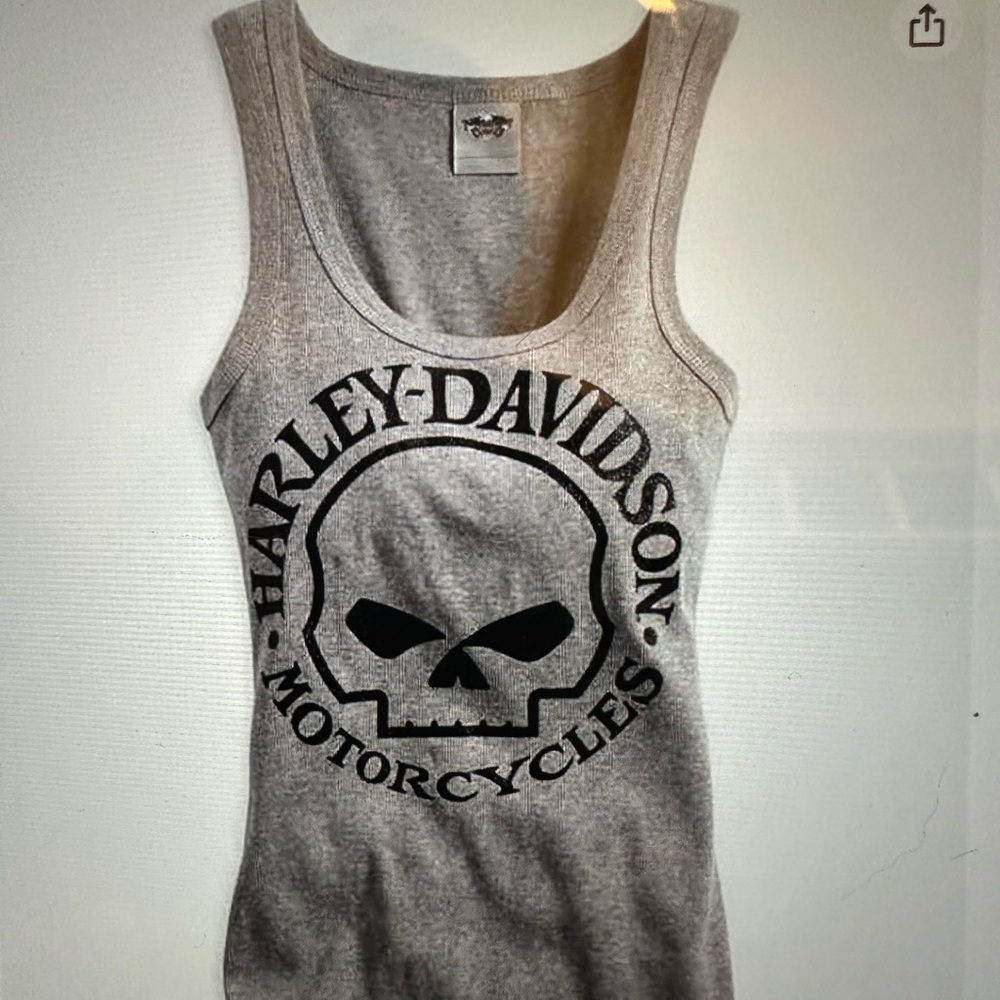 Harley Davidson Women’s Skull Scoop Neck Tank, Heather Grey size MEDIUM